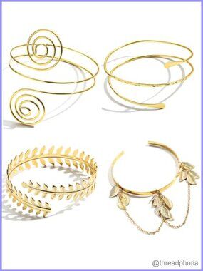 4-Piece Adjustable Upper Arm Cuff Bracelet Set for Women Metal Armband Bangle